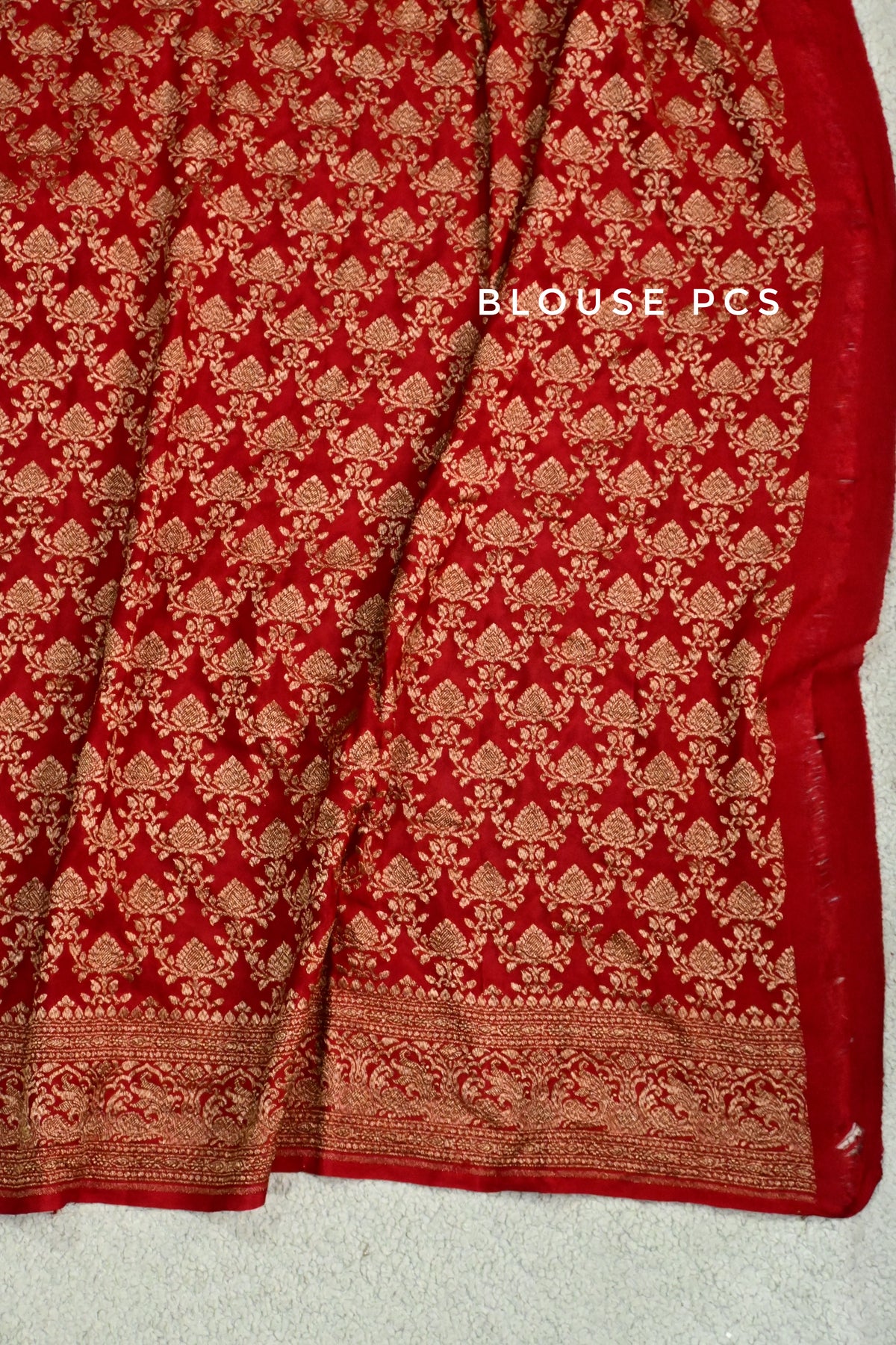 Handwoven Pure Crepe Banarasi Saree in Crimson Red with Antique Zari Weave