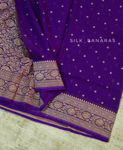 Handloom Pure Khaddi Georgette Banarasi Saree – Royal Purple