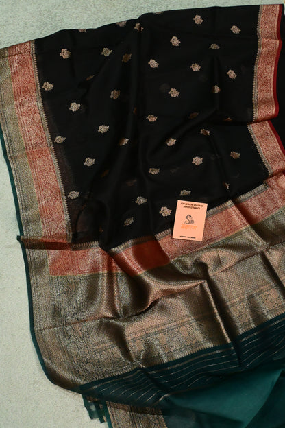 Handloom Pure Kora Organza Banarasi Saree with Antique Zari Weaving