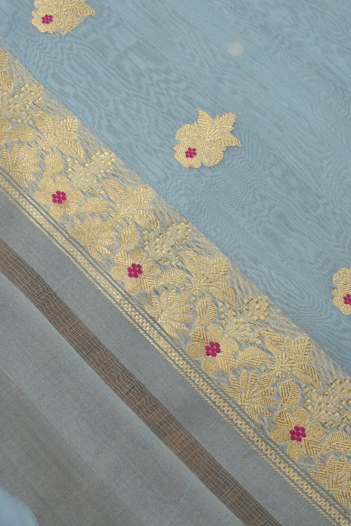 Handloom Pure Kora Silk Suit Set with Banarasi Zari Weave & Meenakari Highlights