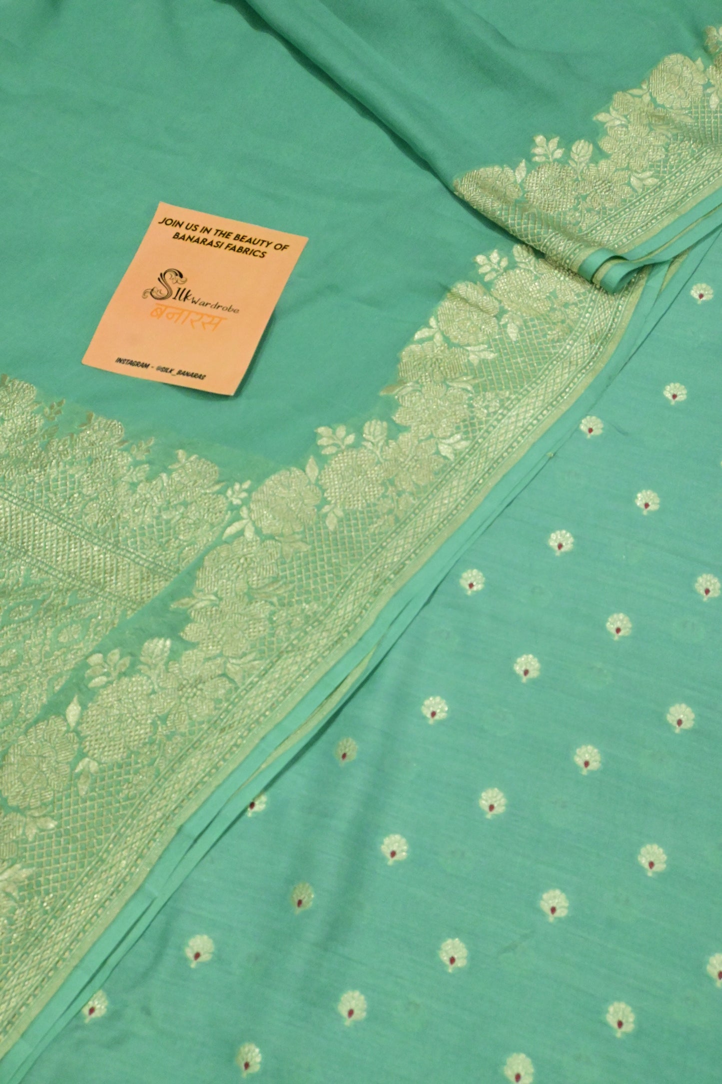 Handwoven Pure Khaddi Georgette Banarasi Unstitched Suit Set with Zari Weave – Sea Green
