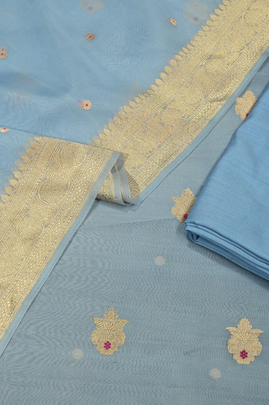 Handloom Pure Kora Silk Suit Set with Banarasi Zari Weave & Meenakari Highlights