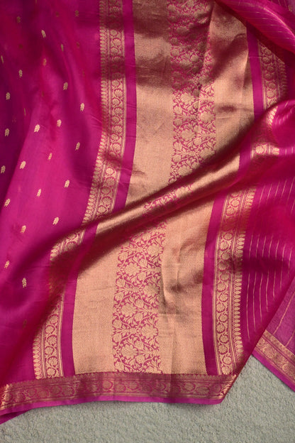 Classic Rani pink handwoven pure Kora organza saree