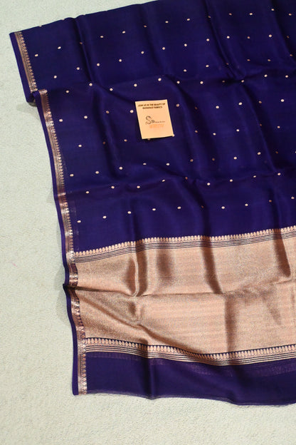 Handwoven Kora Silk Saree with Gold Zari Pallu & Small Butis