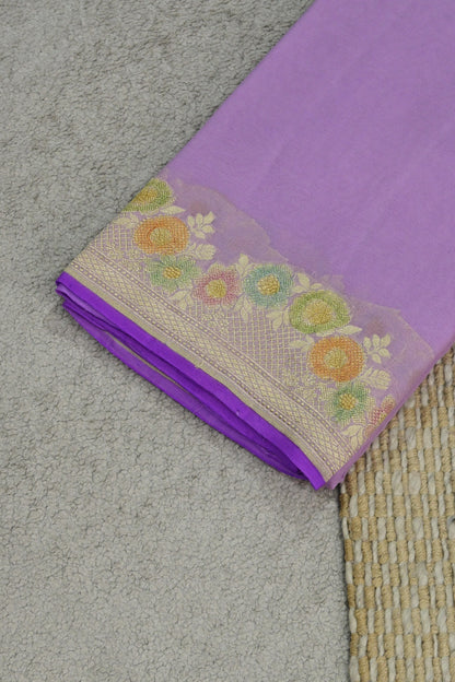 Handloom Pure Khaddi Georgette Banarasi Saree in Lavender with Platinum Zari & Meenakari