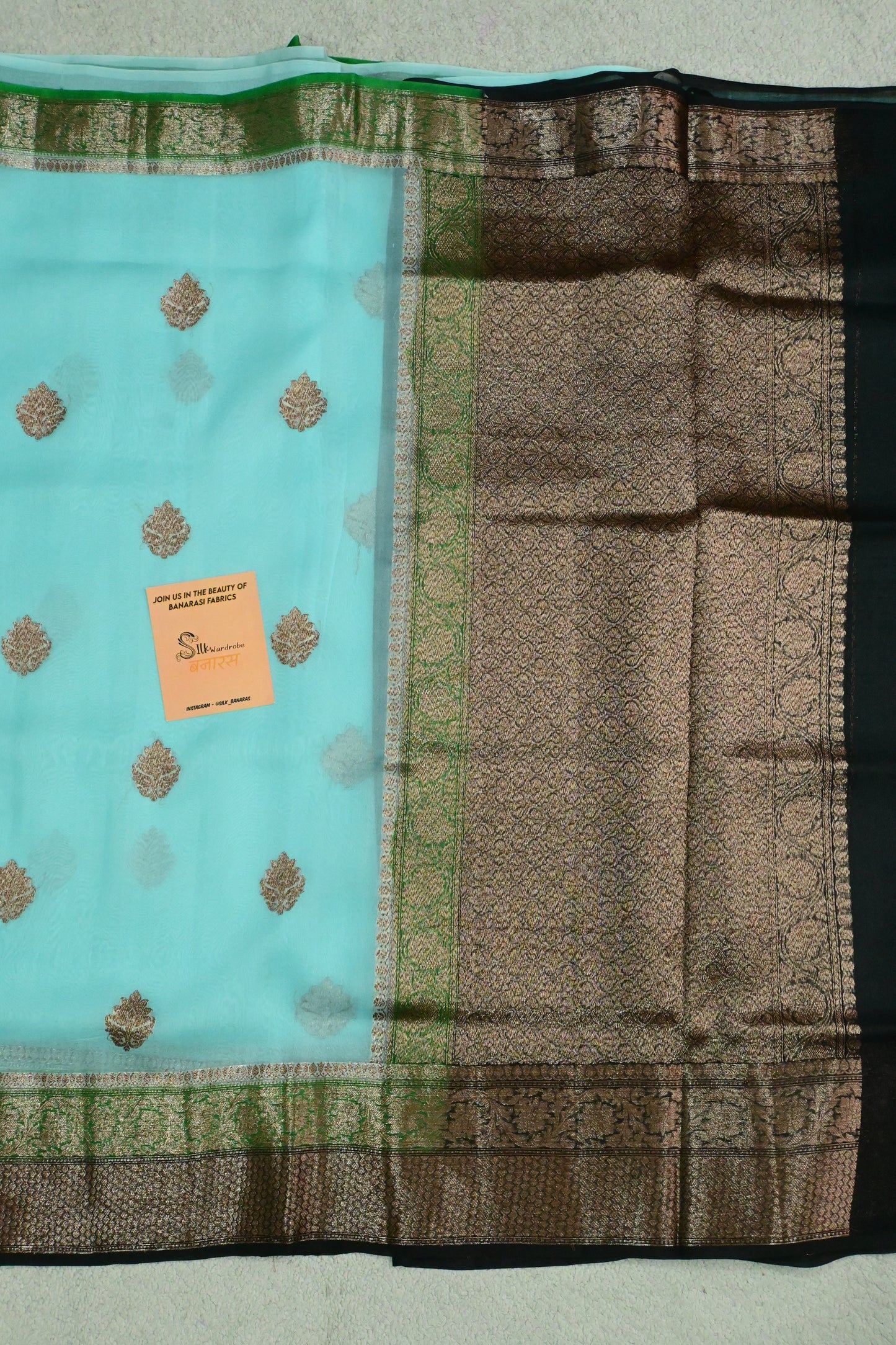 Pure Kora Silk Saree with Antique Copper Zari Weave & Contrast Border