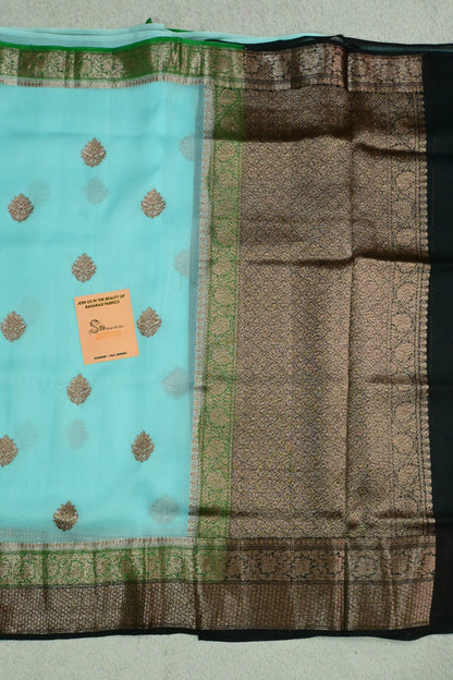 Pure Kora Silk Saree with Antique Copper Zari Weave & Contrast Border