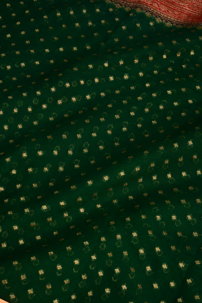 Emerald Green Pure Khaddi Georgette Saree with Antique Zari Konia & Paisley
