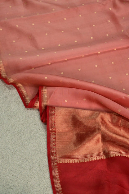 Classic handwoven pure Kora organza saree, having beautiful contrast red salvage