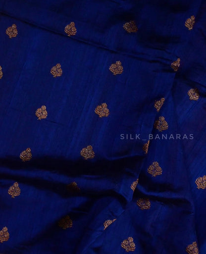 Royal Blue & Crimson Red Handloom Pure Raw Silk Banarasi Saree with Antique Zari