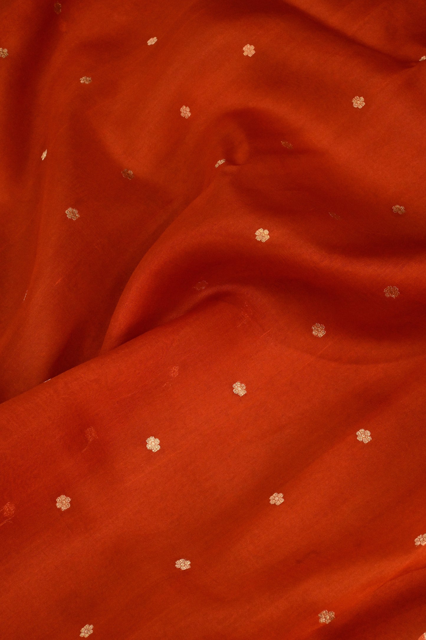 Beautiful rust orange handwoven Kora Silk Saree