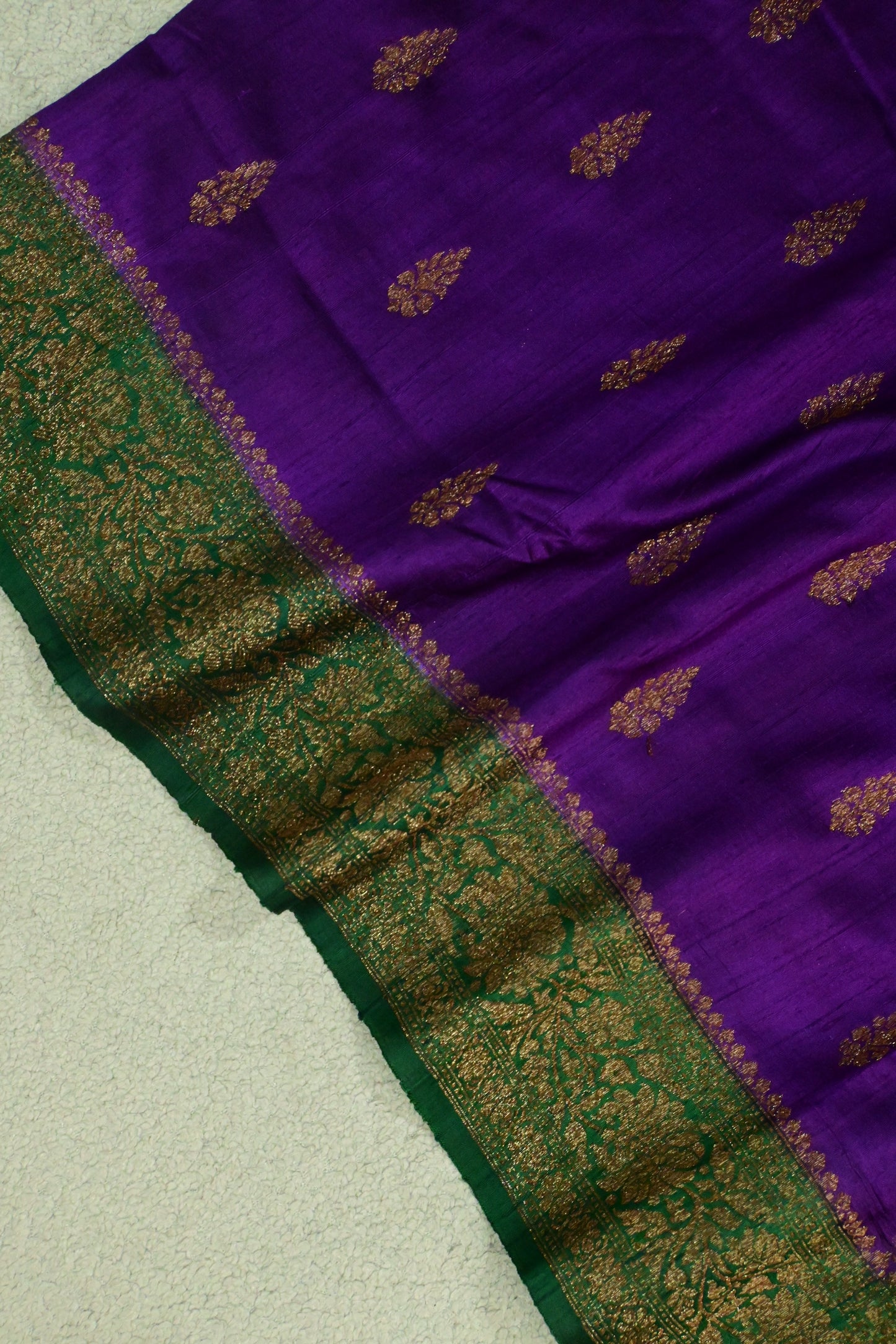 Royal Violet Pure Raw Silk Handloom Saree with Antique Zari
