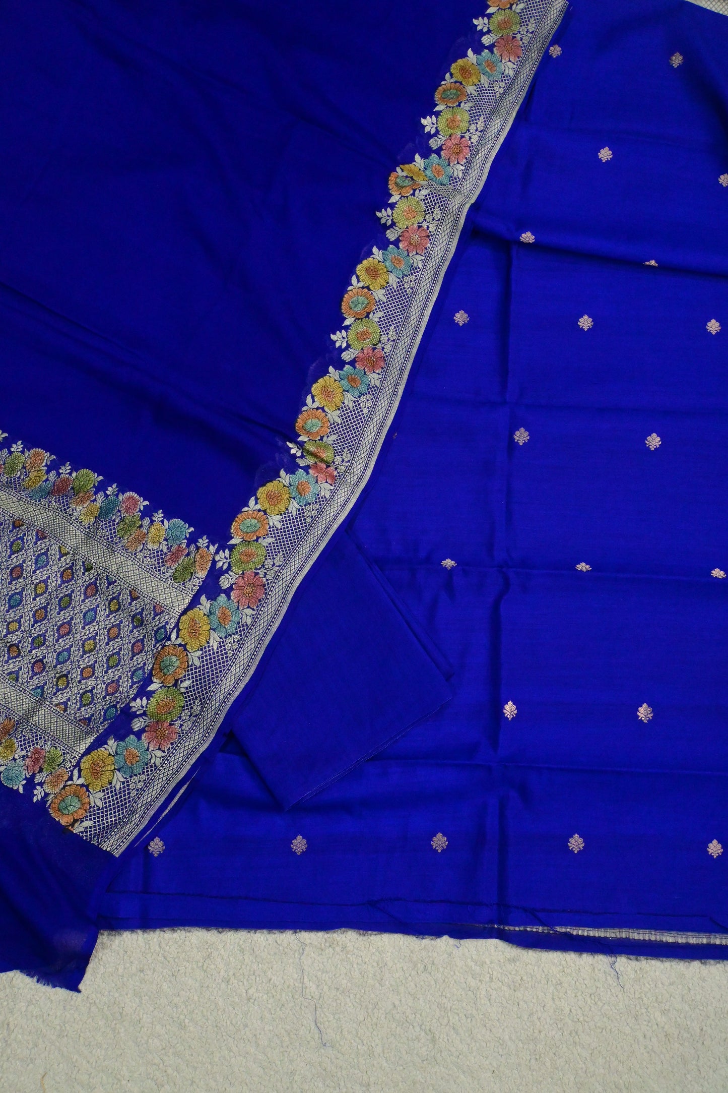 Royal Blue Banarasi Khaddi Georgette 3-Piece Suit Set