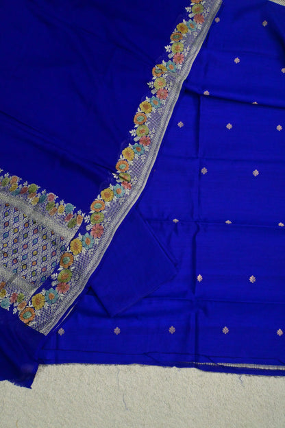 Royal Blue Banarasi Khaddi Georgette 3-Piece Suit Set