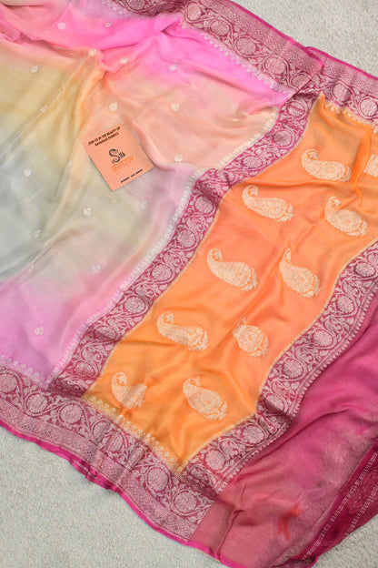 Pastel handwoven Khaddi chiffon saree