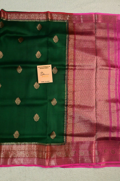 Handwoven triple shade pure Kora organza silk saree