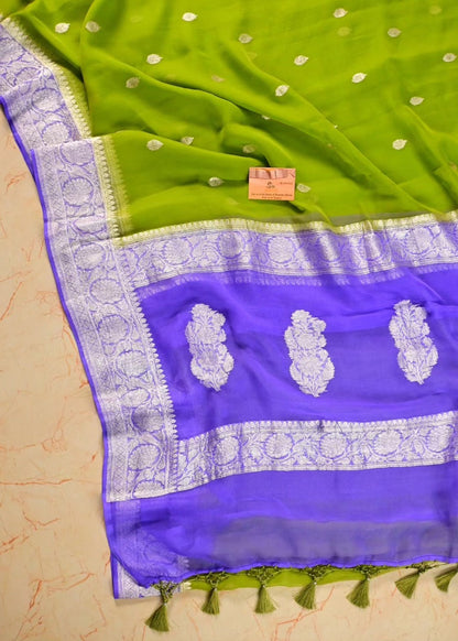 Handwoven Green with Lavender khaddi Chiffon