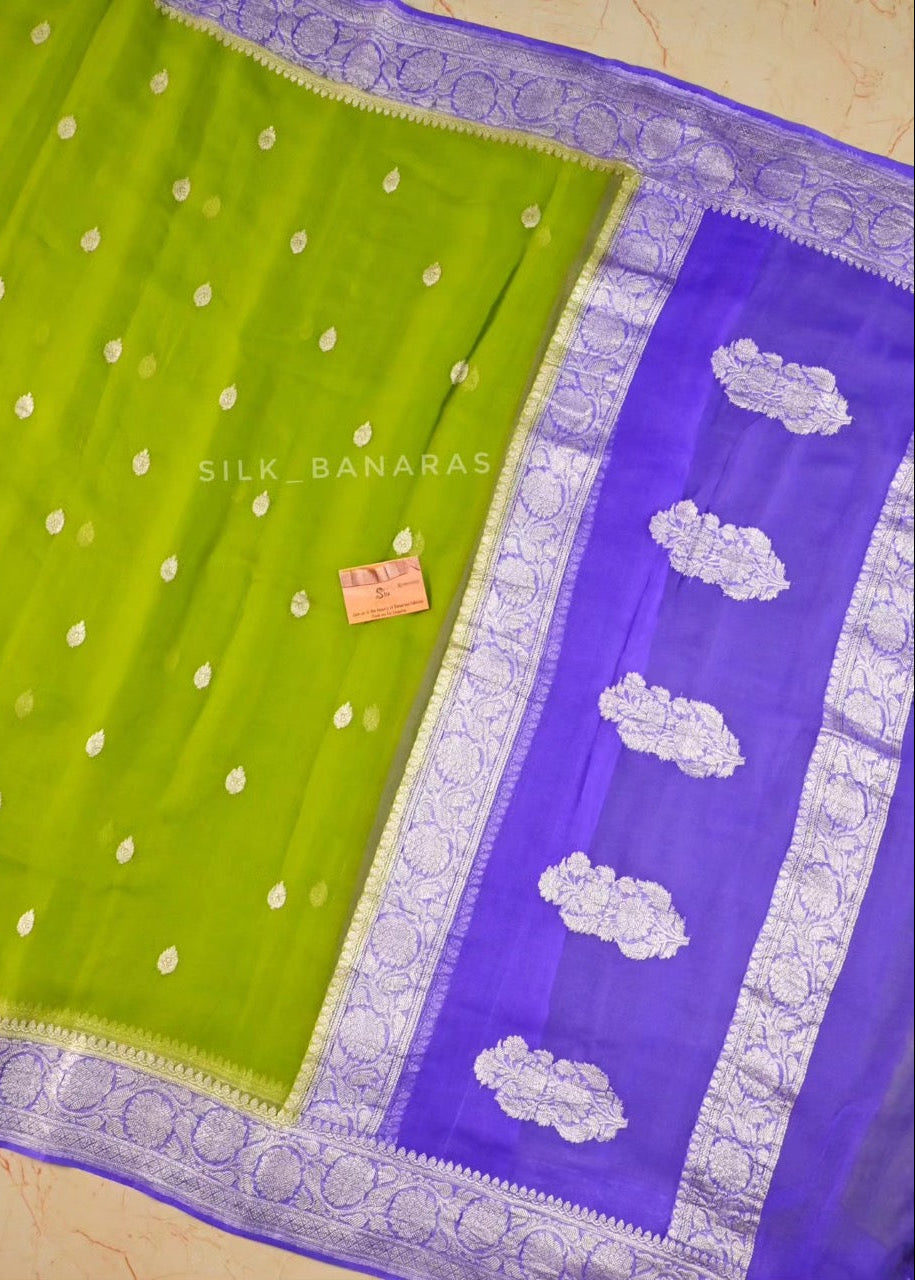 Handwoven Green with Lavender Chiffon
