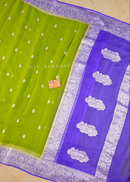 Handwoven Green with Lavender khaddi Chiffon