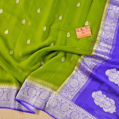 Handwoven Green with Lavender khaddi Chiffon