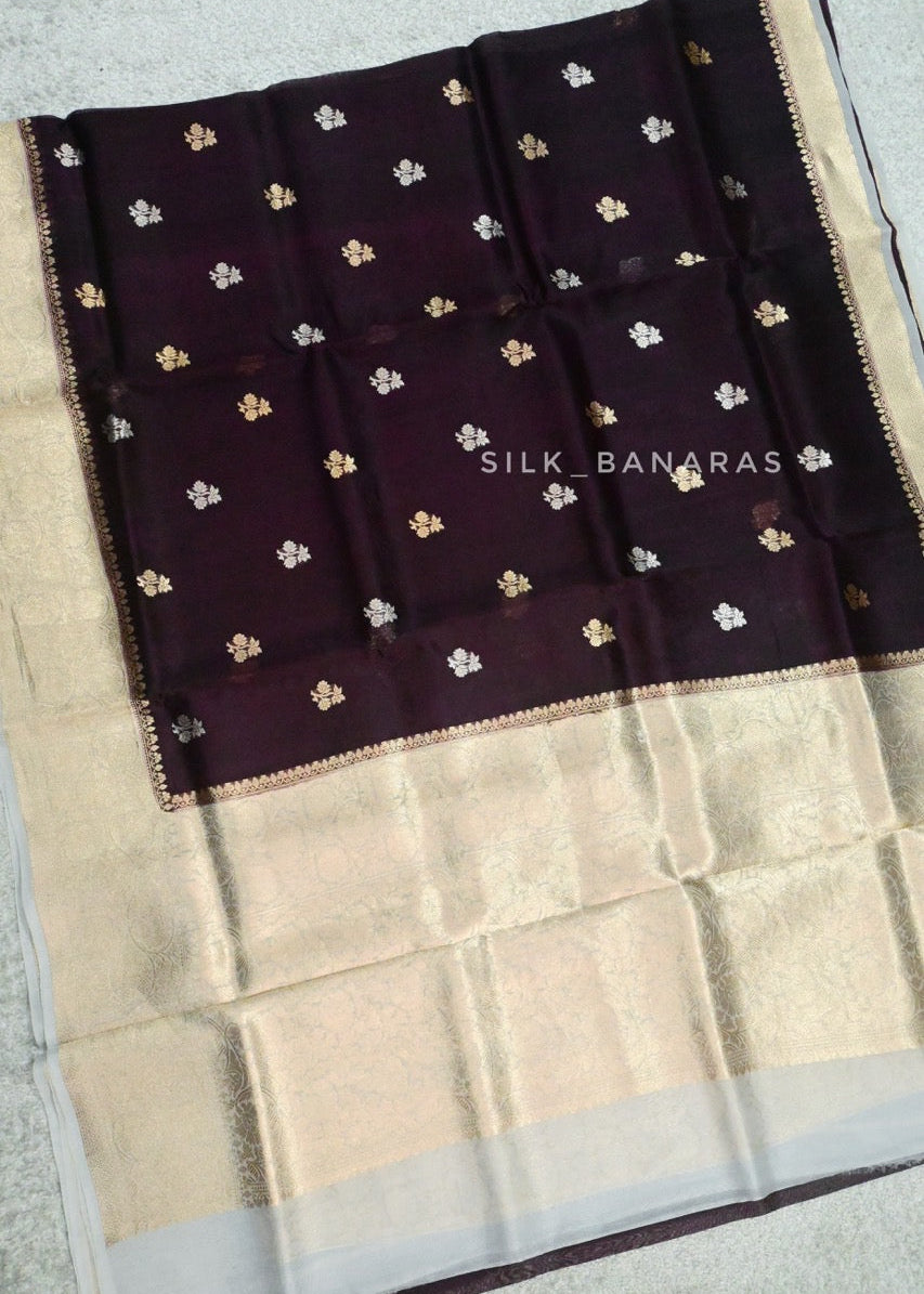 Handloom Pure Organza Purple Silk Saree